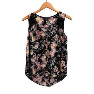 Astr Black Pink Floral Button Down Tank Top Lace Size Medium
